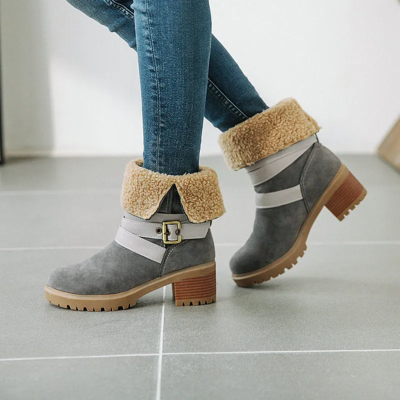 elveswallet Artificial Suede Chunky Heel Boots