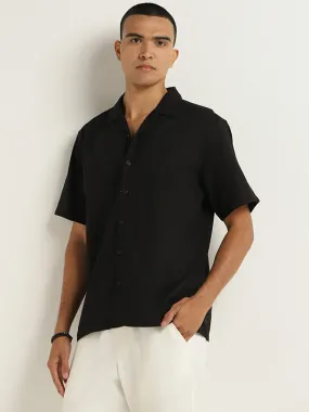 ETA Black Solid Cotton Relaxed Fit Shirt