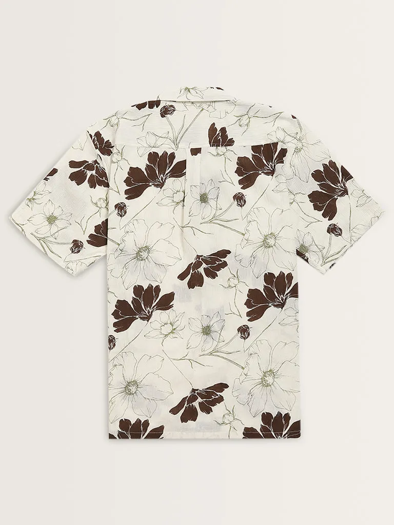 ETA Off-White Floral Patterned Relaxed-Fit Cotton Shirt