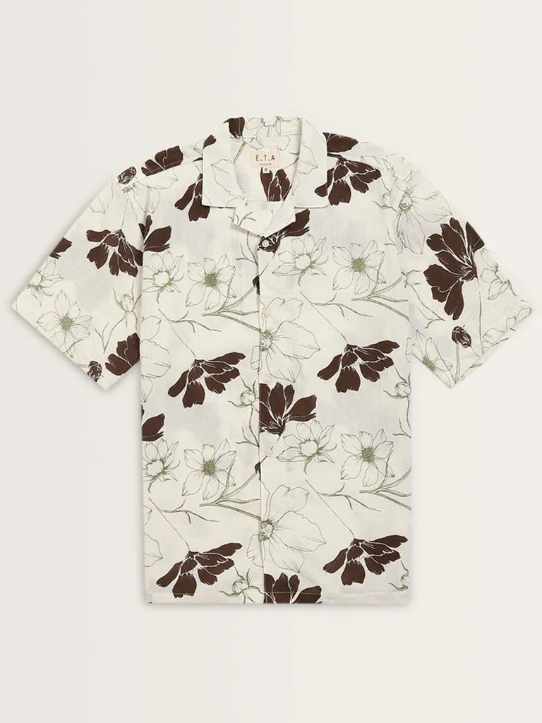 ETA Off-White Floral Patterned Relaxed-Fit Cotton Shirt