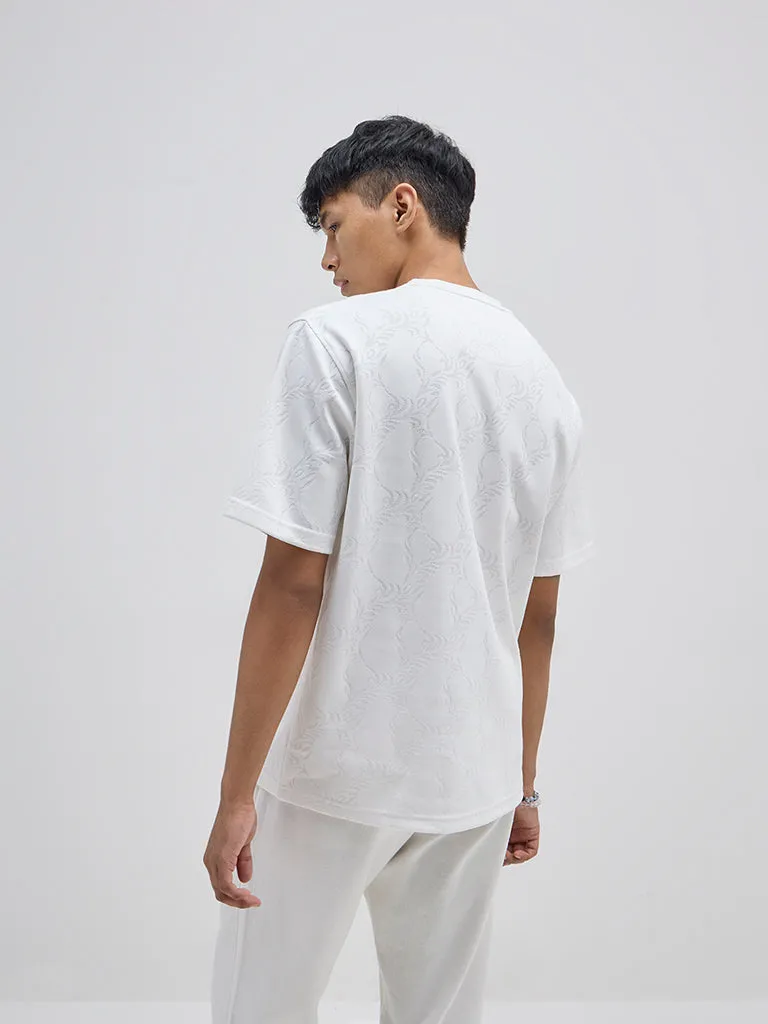 ETA White Self-Patterned Relaxed-Fit Cotton T-Shirt