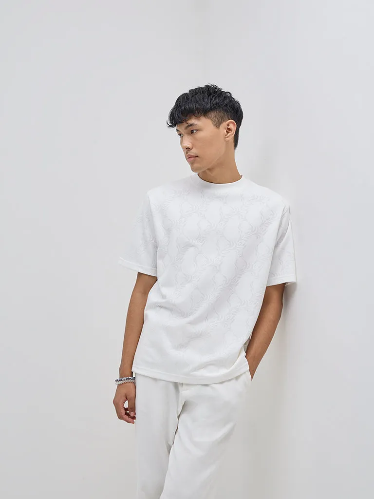 ETA White Self-Patterned Relaxed-Fit Cotton T-Shirt