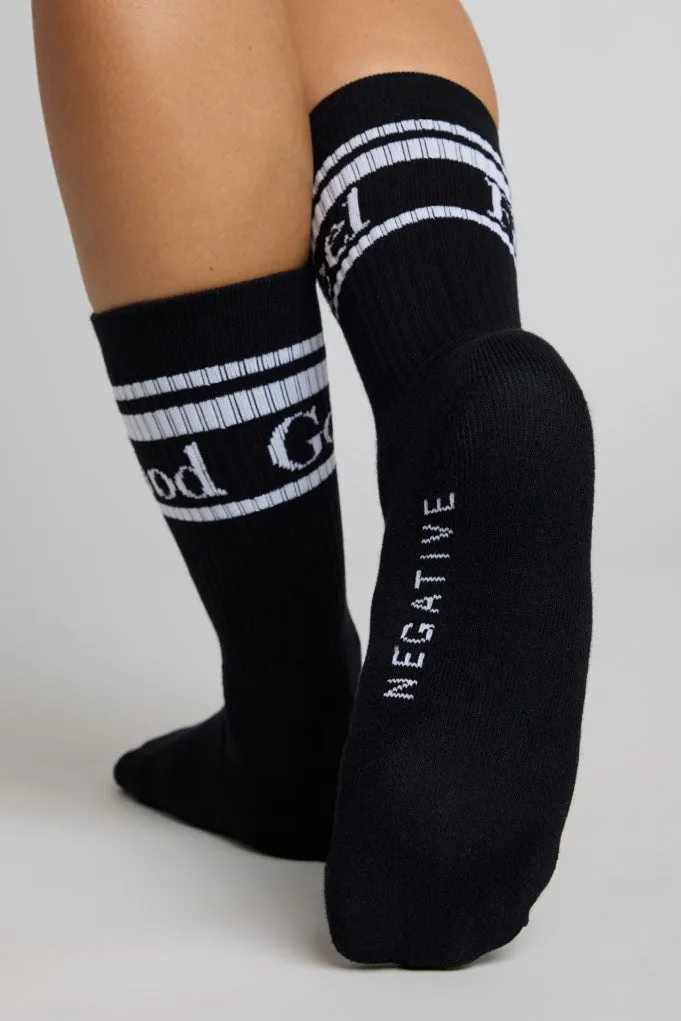 Feel Good Varsity Sock in Black