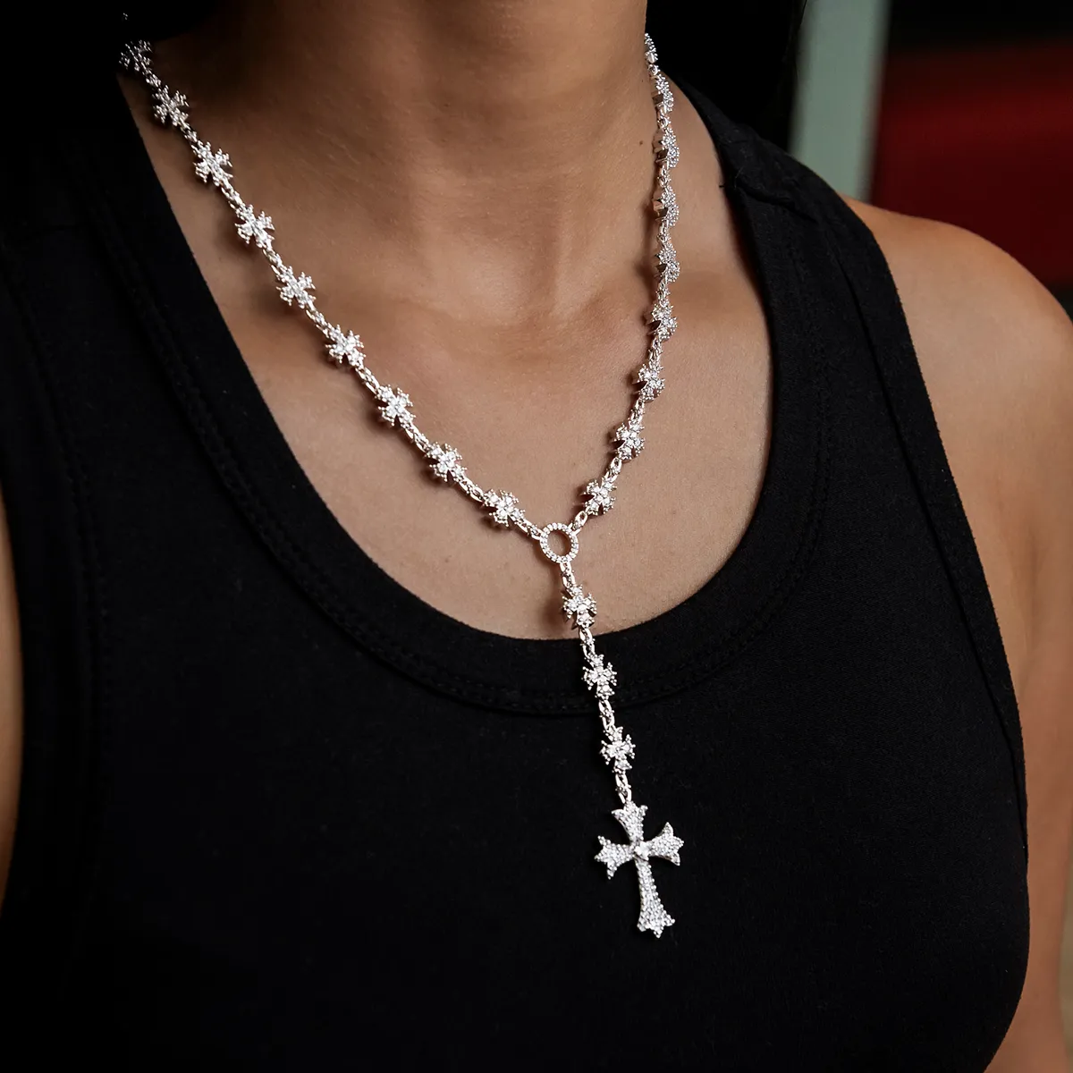 Flared Cross Rosary Necklace