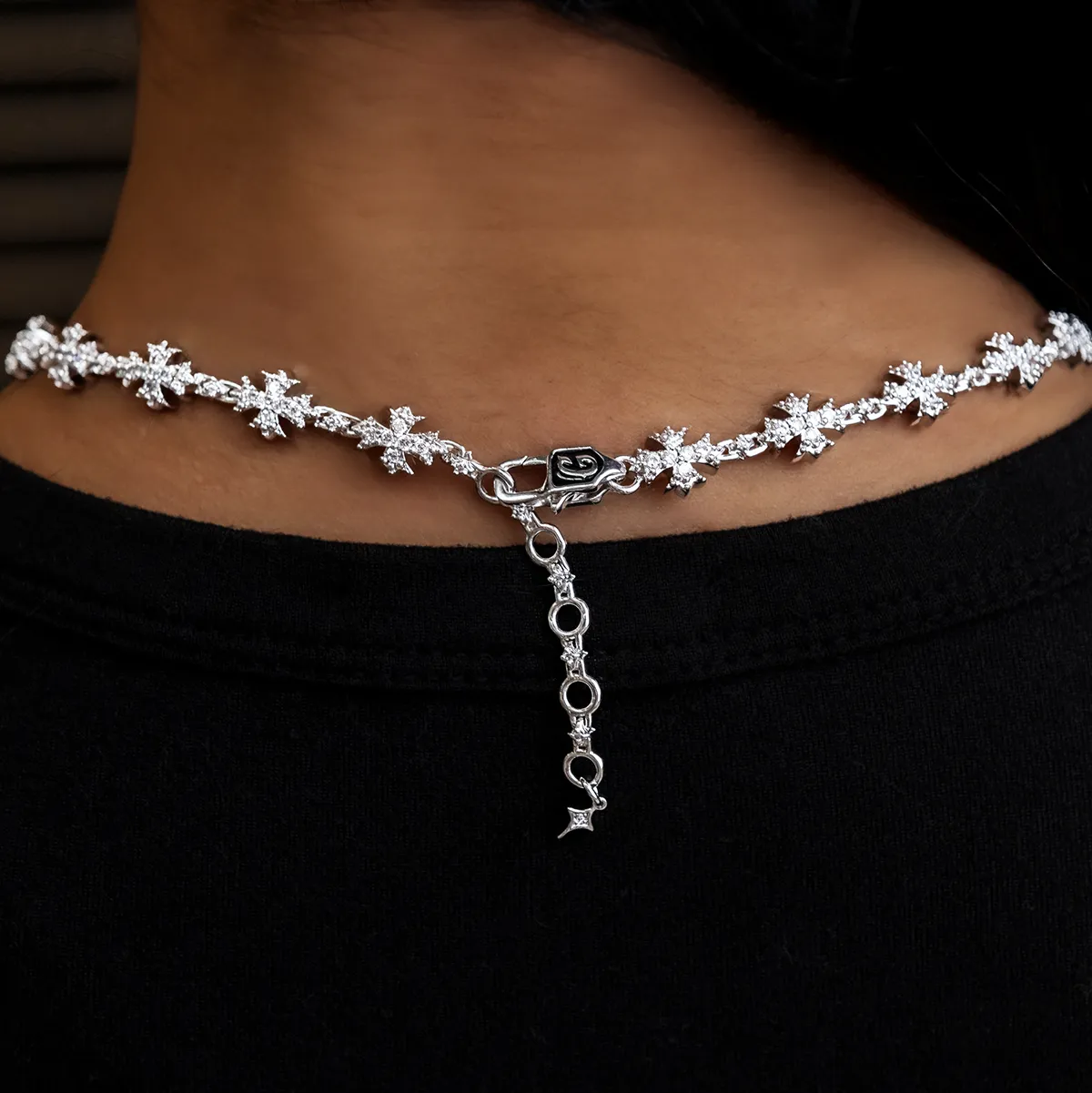 Flared Cross Rosary Necklace