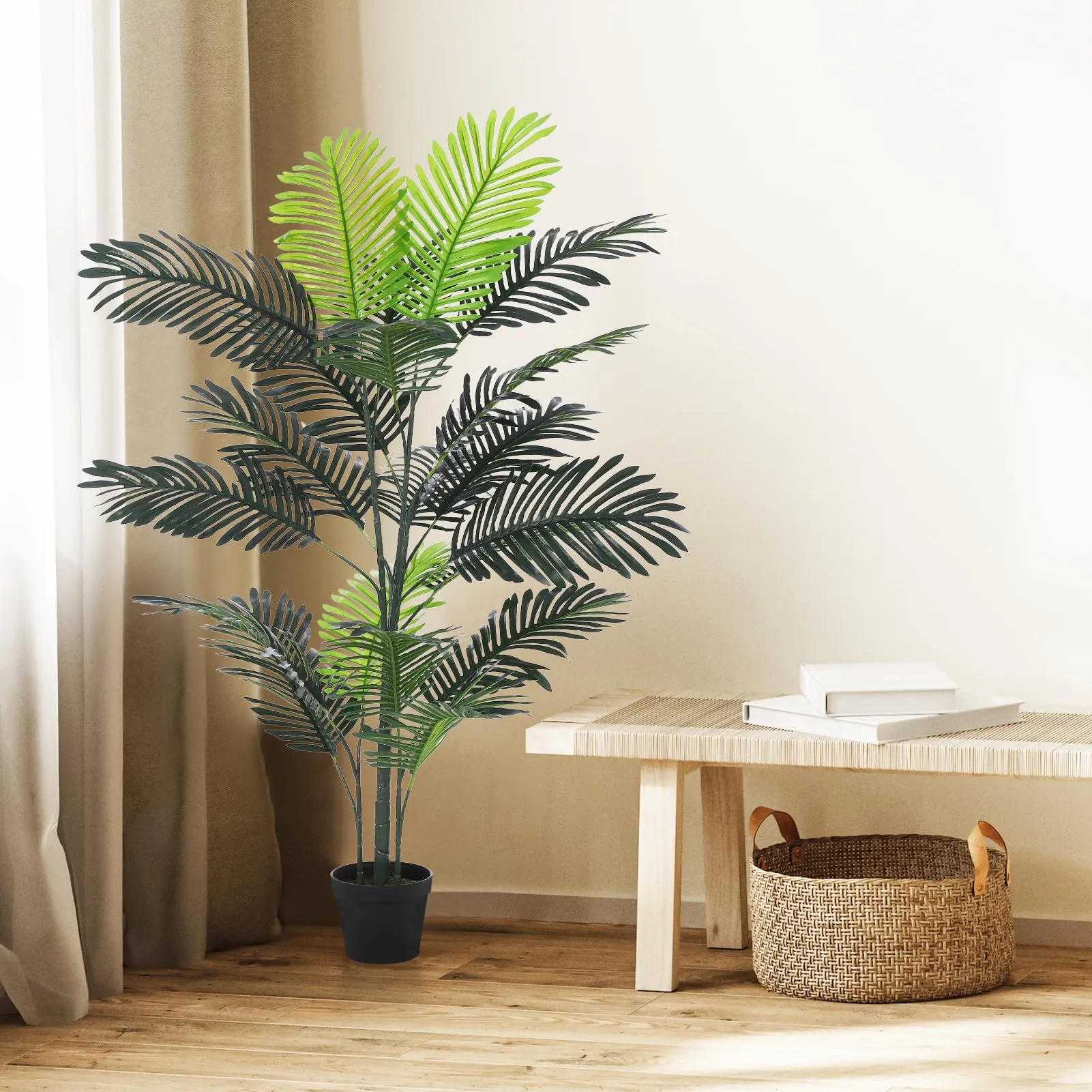 GARVEE 4FT Artificial Areca Palm Plant Fake Palm Tree, Home Decor Indoor Outdoor Artificial Areca Tall Palm Tree Potted Plant for Home Office Housewarming Gift