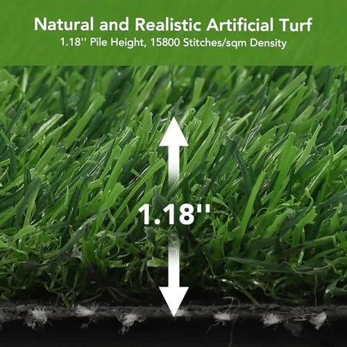 GARVEE Artificial Grass Turf, 3.5FT * 33 FT Artificial Grass Outdoor Rug, Carpet Outdoor Turf, Football Field Turf, Thick Pet Turf, Garden Turf with Drainage Holes, Landscape Customized Available