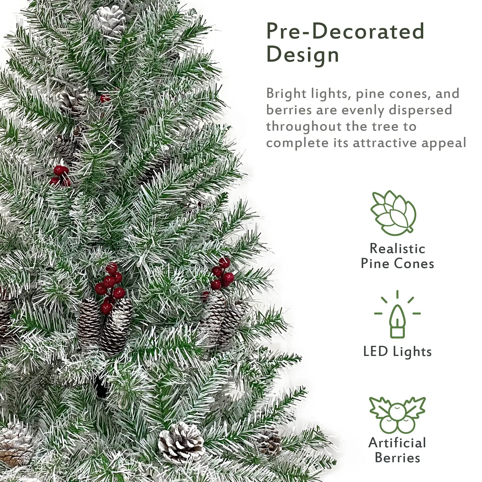 GARVEE Christmas Tree Wreath Garland Set with Lighted, Pre-Lit Led Lights Holiday Christmas 4-Piece Set | Garland, Wreath and Set of 2 Entrance Trees for Door Fireplace Stair