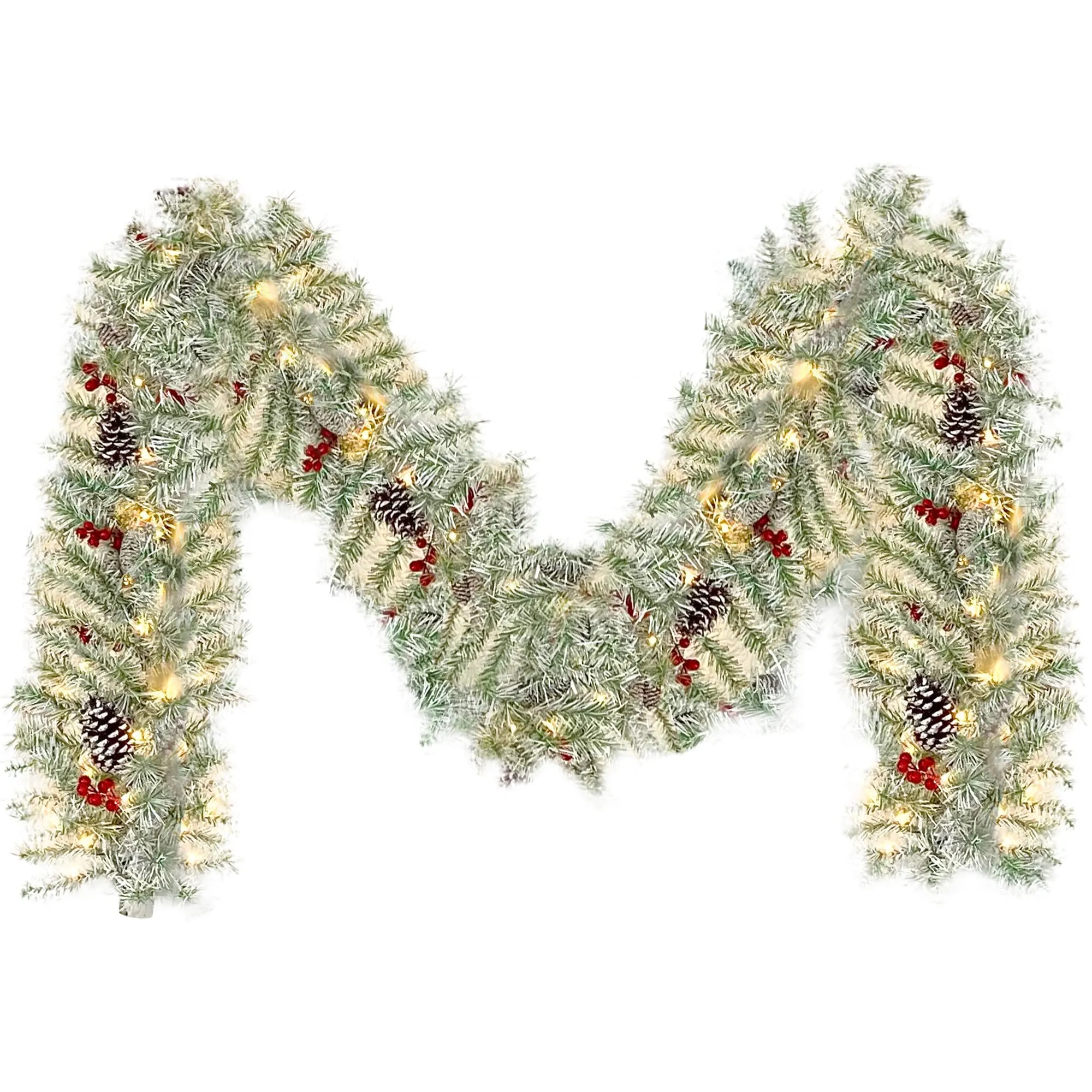 GARVEE Christmas Tree Wreath Garland Set with Lighted, Pre-Lit Led Lights Holiday Christmas 4-Piece Set | Garland, Wreath and Set of 2 Entrance Trees for Door Fireplace Stair