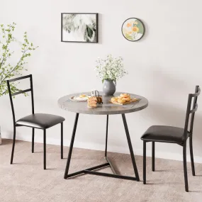 GARVEE Dining Table Set with 2 Upholstered Chairs, Round Table, MDF Board, Solid Steel Frame, Compact for Small Spaces - Rustic Gray