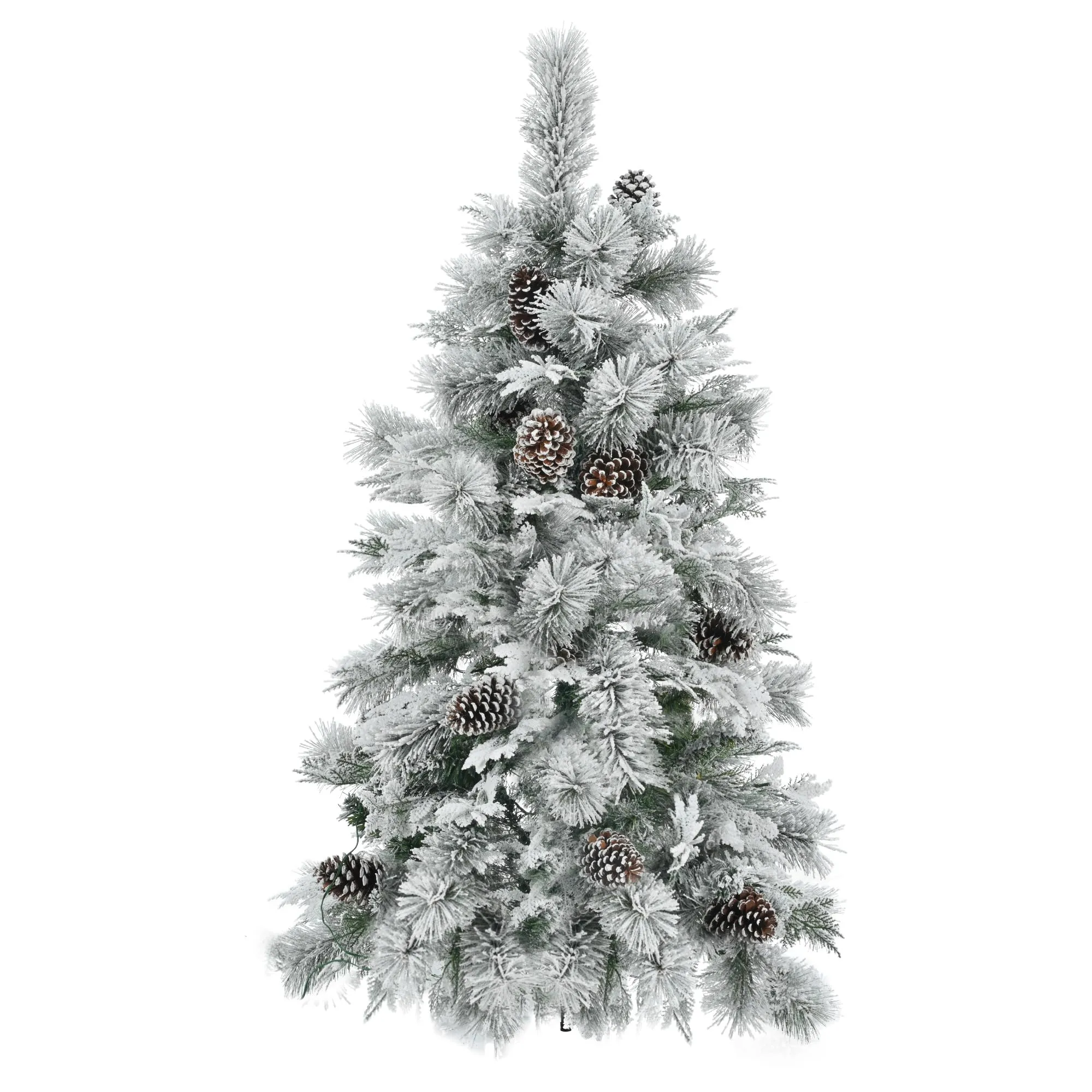 GARVEE Pre-Lit Spruce Snow Flocked Christmas Tree, 11 Flashing Modes, Multi-Color LED Lights, Artificial Hinged Xmas Tree with Pine Cones, for Indoor and Outdoor