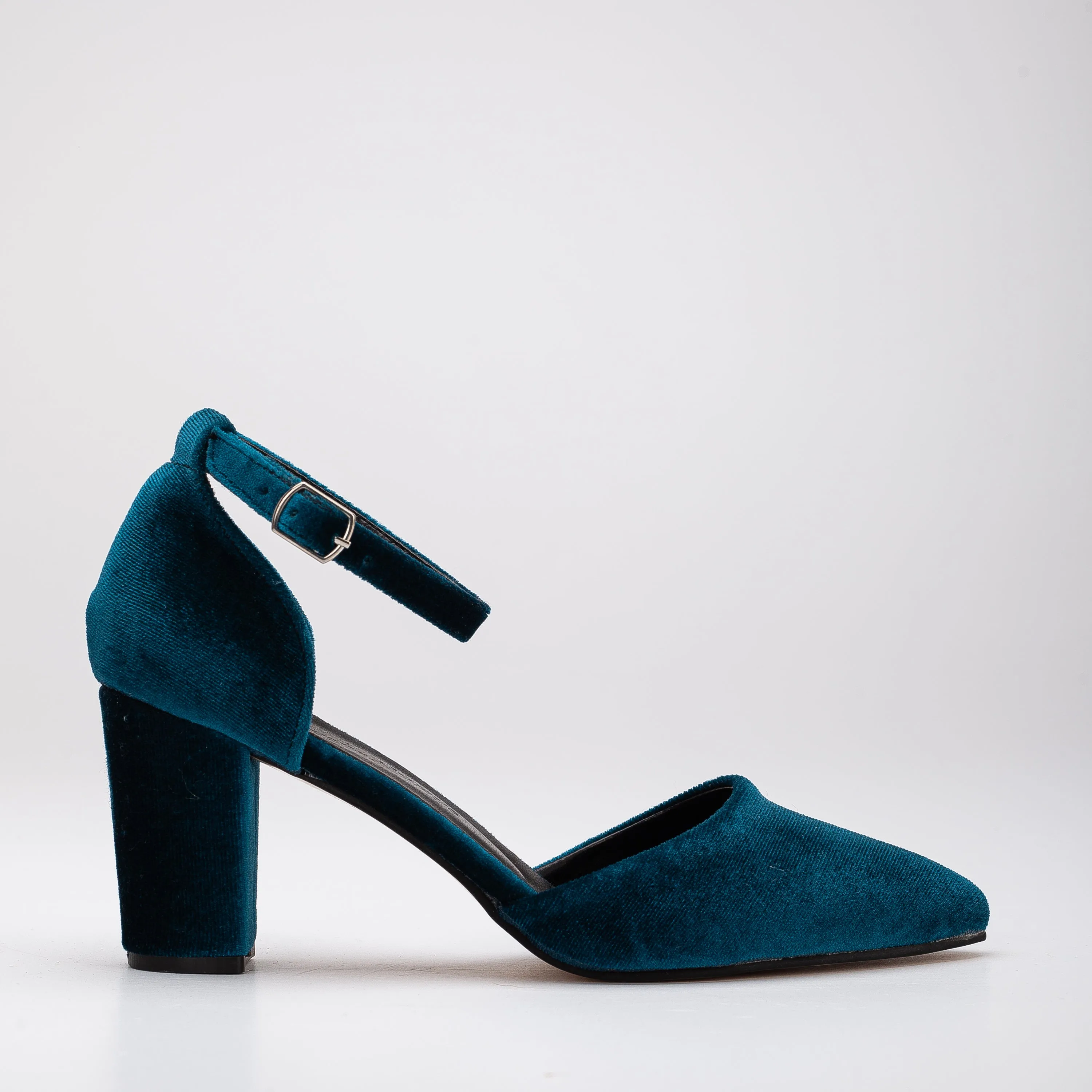 Gisele - Teal Blue Velvet Heels with Ribbon