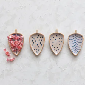 Hand-Painted Stoneware Leaf Shaped Dish