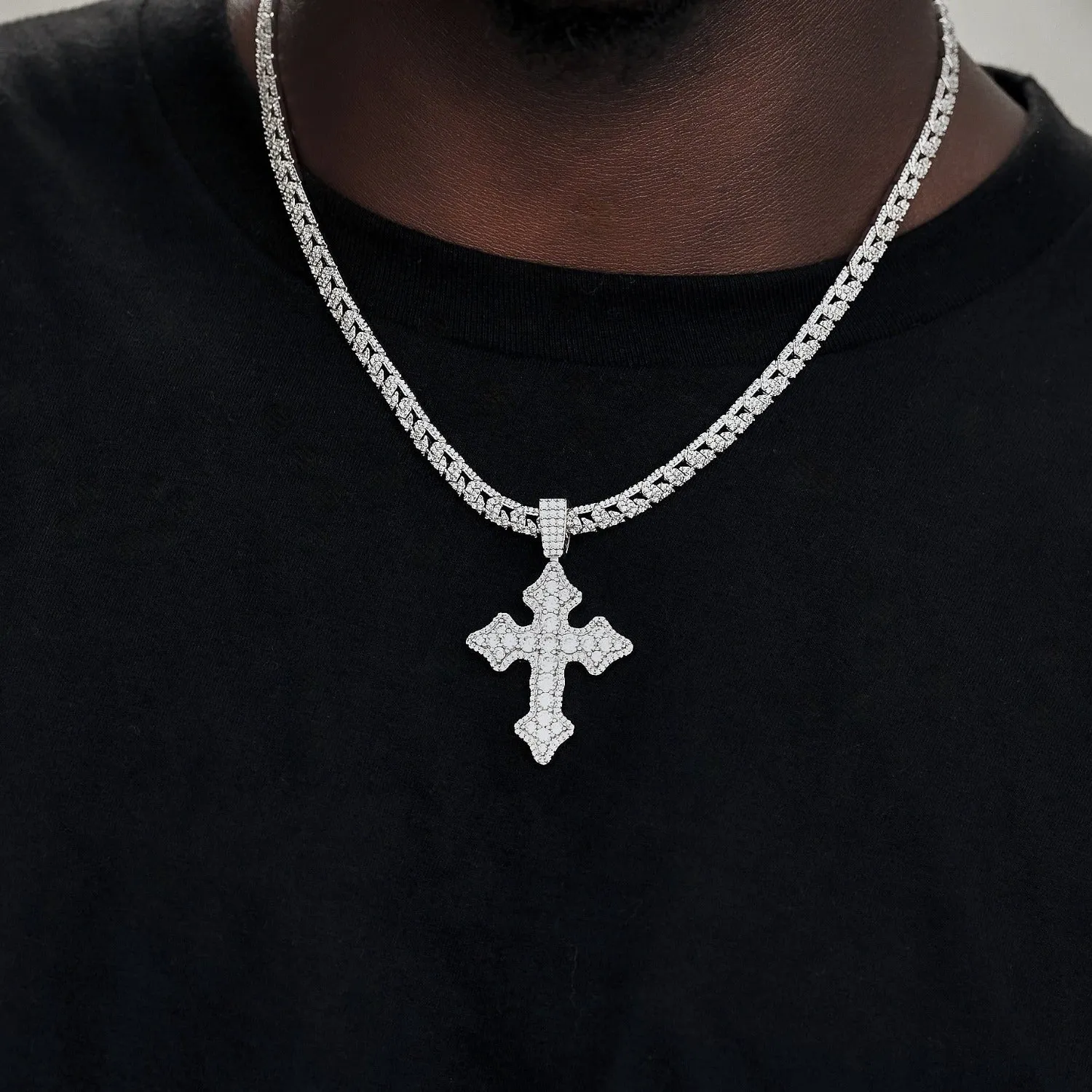 Iced Gothic Cross in White Gold