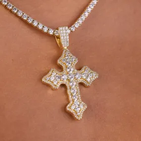 Iced Gothic Cross in Yellow Gold