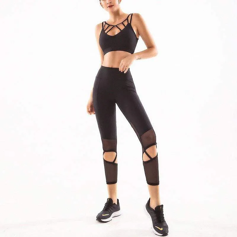 Icon Mesh Detail 7/8 Leggings With Workout Top Set