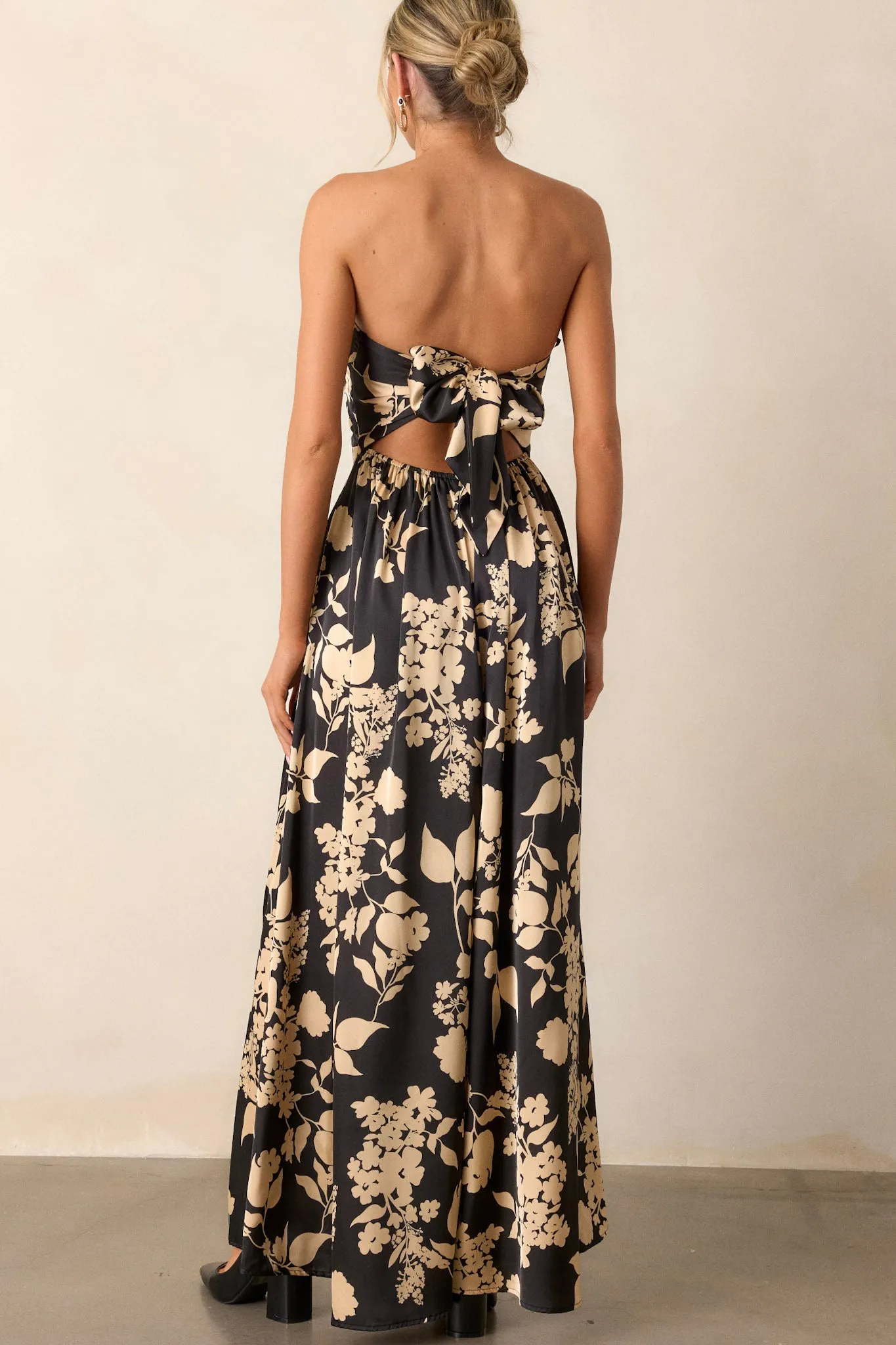 In The Dark Black Floral Strapless Wide Leg Jumpsuit