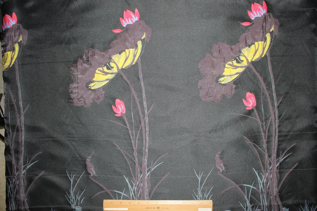 In the Marshes Italian Brocade Panel - Black/Eggplant/Blue/Red/Yellow