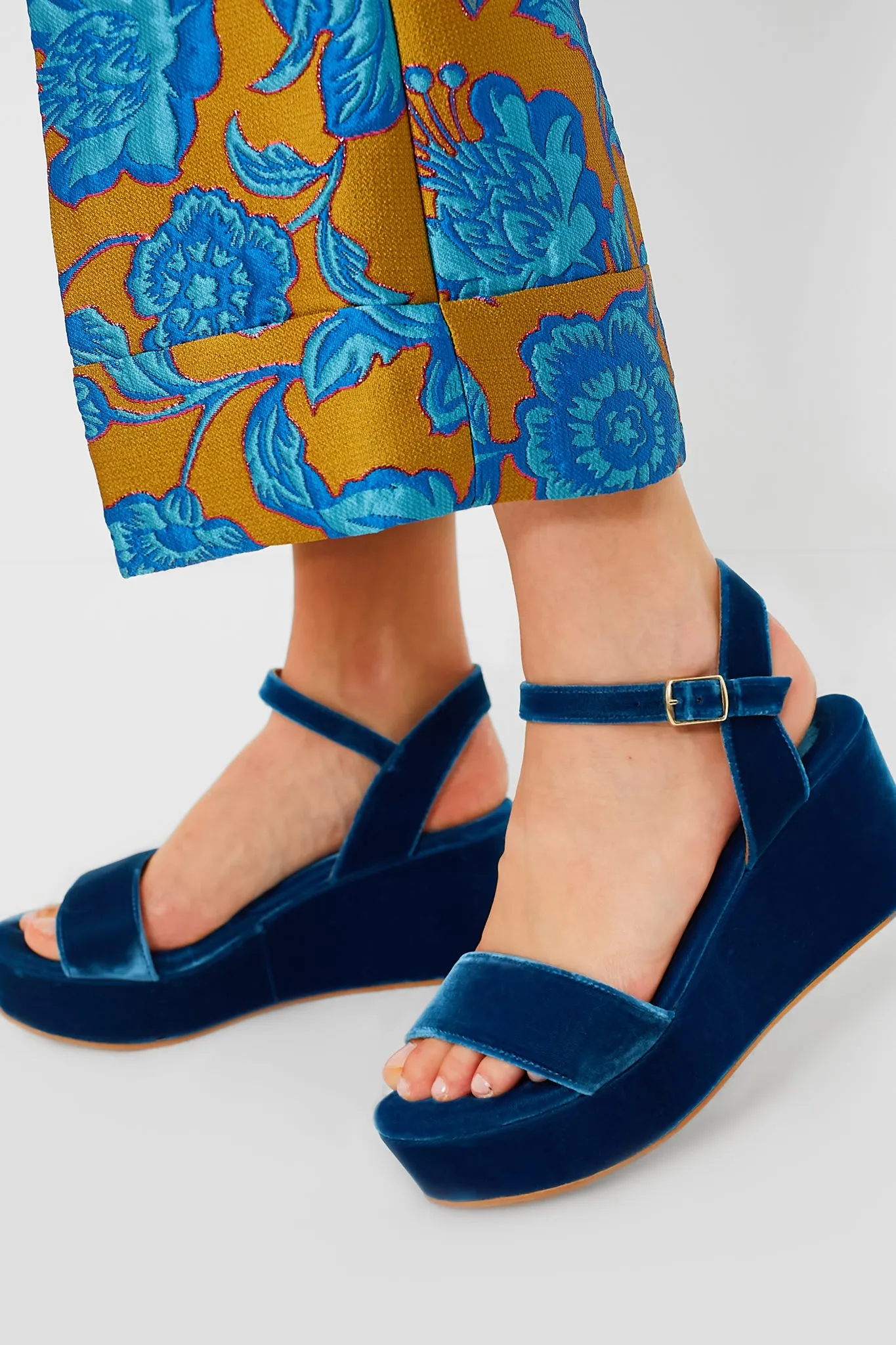 Indigo Girasol Velvet Platform Heels