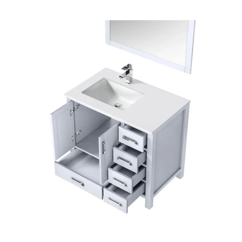 Jacques Modern White 36 Single Sink Vanity with Mirror - Right Version | LJ342236SAWQM34R