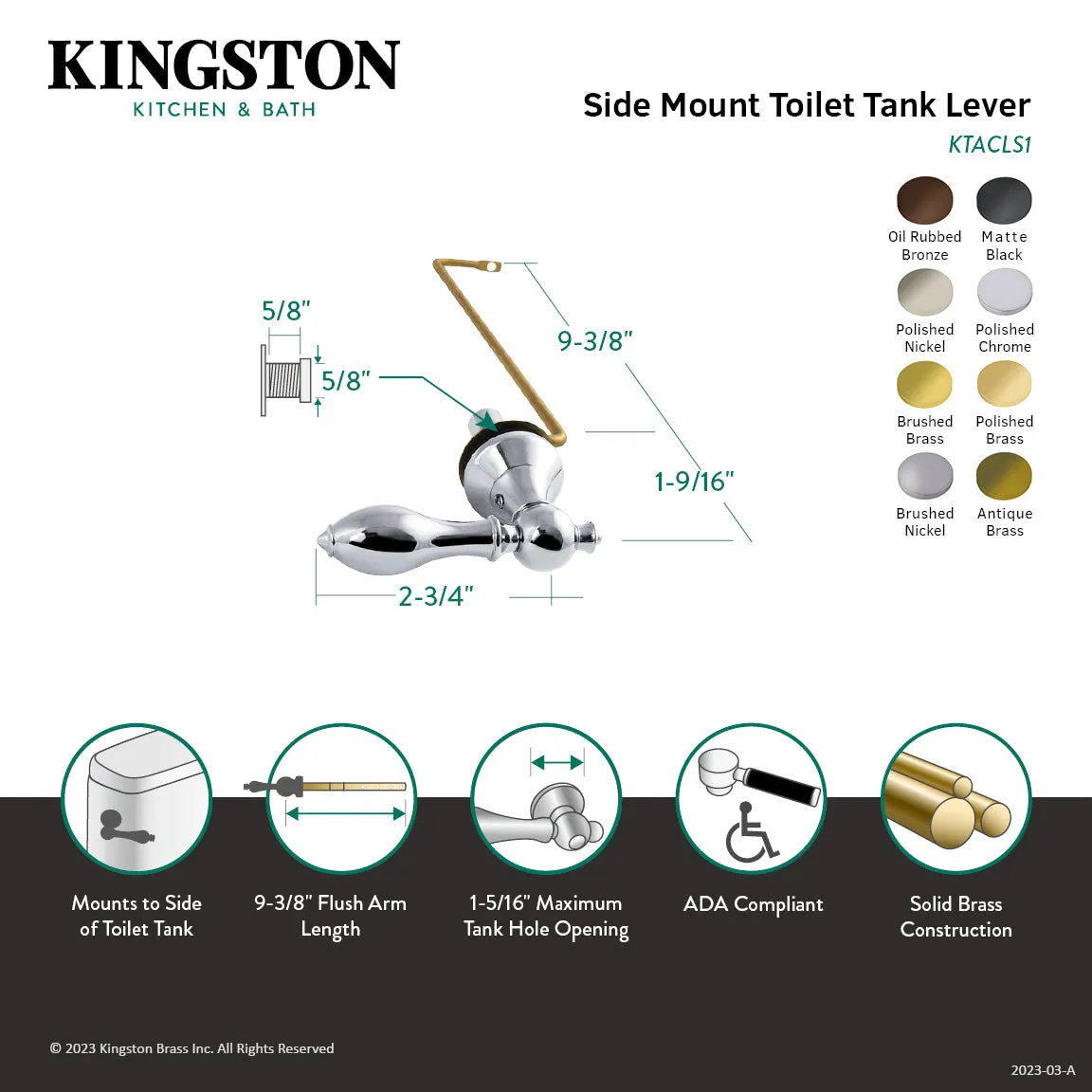 Kingston Brass KTACLS5 American Classic Side Mount Toilet Tank Lever, Left/Right Installation, Oil Rubbed Bronze