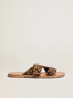 Leopard pony skin sandals for women Margaret