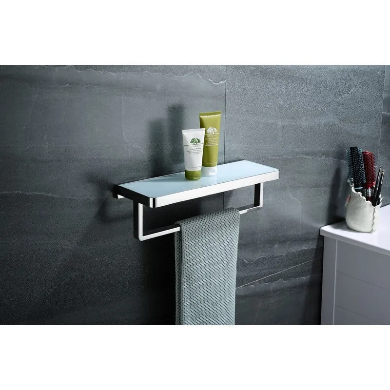 Lexora Bagno Bianca Stainless Steel White Glass Shelf w/ Towel Bar - Chrome | LST18152PCWG