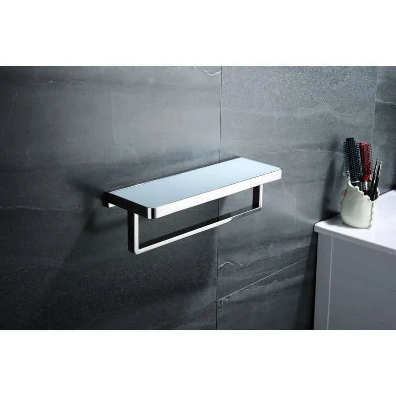 Lexora Bagno Bianca Stainless Steel White Glass Shelf w/ Towel Bar - Chrome | LST18152PCWG