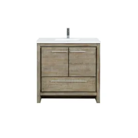 Lexora Lafarre Contemporary 36 Rustic Acacia Single Sink Bathroom Vanity w/ Balzani Gun Metal Faucet | LLF36SKSOS000FGM