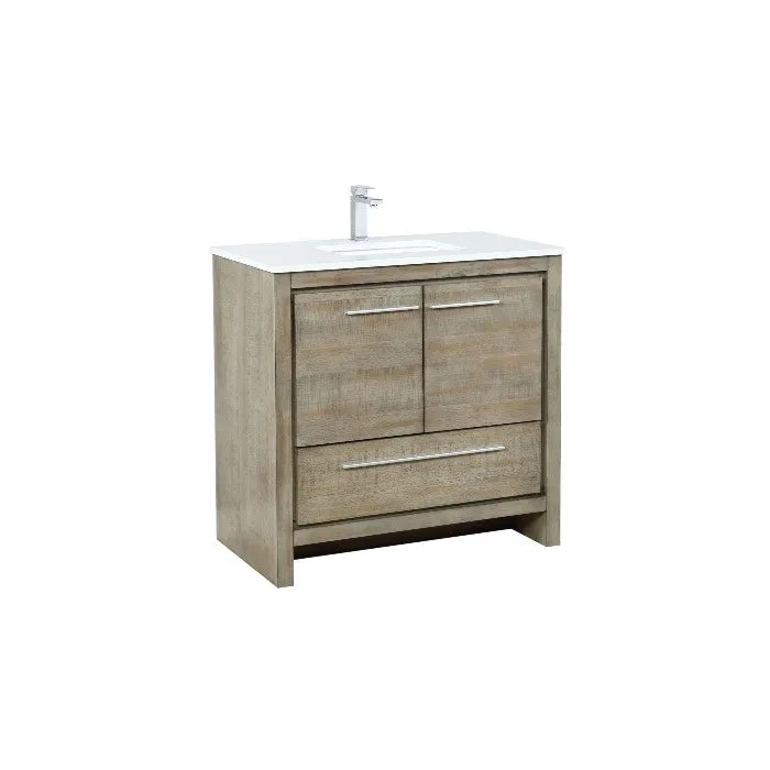 Lexora Lafarre Contemporary 36 Rustic Acacia Single Sink Bathroom Vanity w/ Balzani Gun Metal Faucet | LLF36SKSOS000FGM