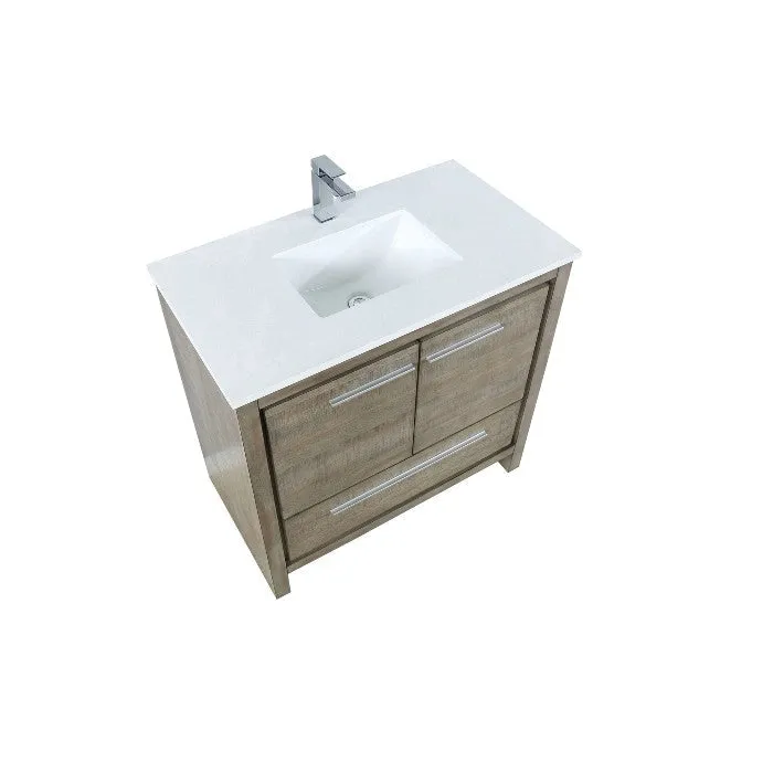 Lexora Lafarre Contemporary 36 Rustic Acacia Single Sink Bathroom Vanity w/ Balzani Gun Metal Faucet | LLF36SKSOS000FGM