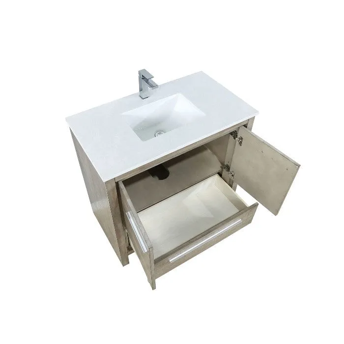 Lexora Lafarre Contemporary 36 Rustic Acacia Single Sink Bathroom Vanity w/ Balzani Gun Metal Faucet | LLF36SKSOS000FGM