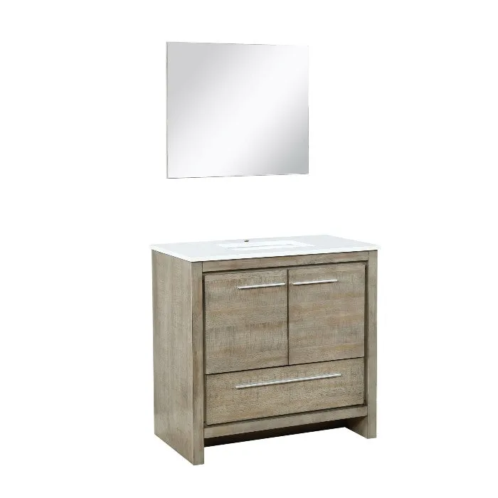 Lexora Lafarre Contemporary 36 Rustic Acacia Single Sink Bathroom Vanity w/ Frameless Mirror | LLF36SKSOSM28