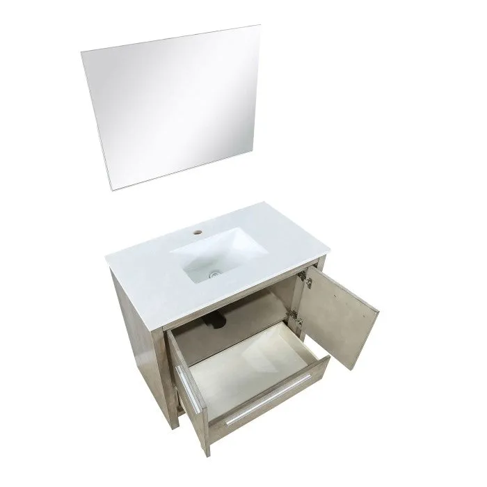 Lexora Lafarre Contemporary 36 Rustic Acacia Single Sink Bathroom Vanity w/ Frameless Mirror | LLF36SKSOSM28