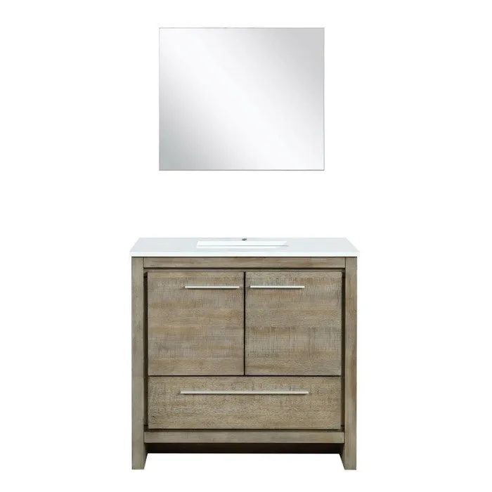 Lexora Lafarre Contemporary 36 Rustic Acacia Single Sink Bathroom Vanity w/ Frameless Mirror | LLF36SKSOSM28