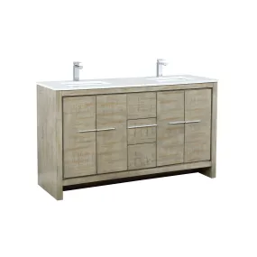 Lexora Lafarre Contemporary 60 Rustic Acacia Double Sink Bathroom Vanity w/ Balzani Gun Metal Faucet | LLF60DKSOD000FGM