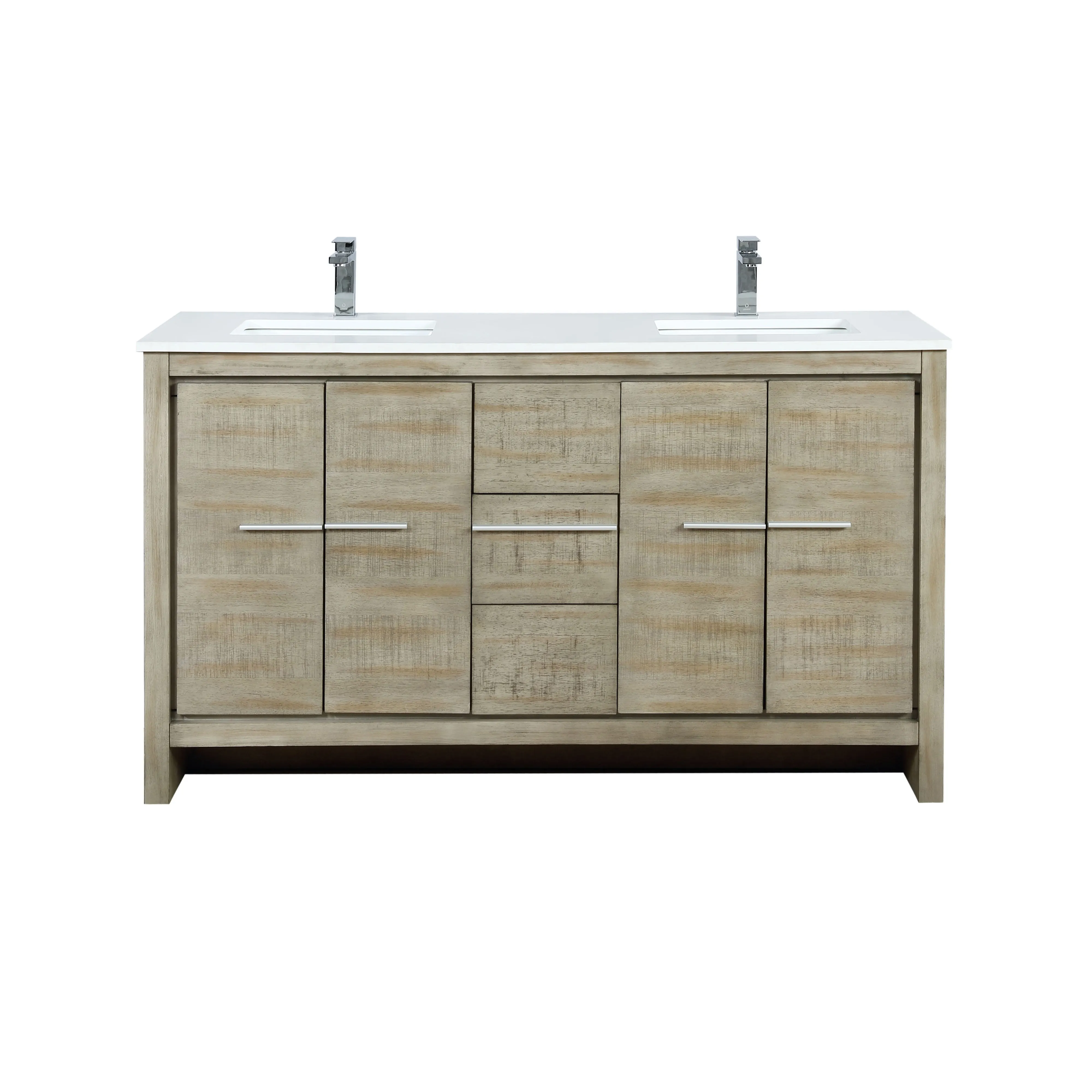 Lexora Lafarre Contemporary 60 Rustic Acacia Double Sink Bathroom Vanity w/ Balzani Gun Metal Faucet | LLF60DKSOD000FGM