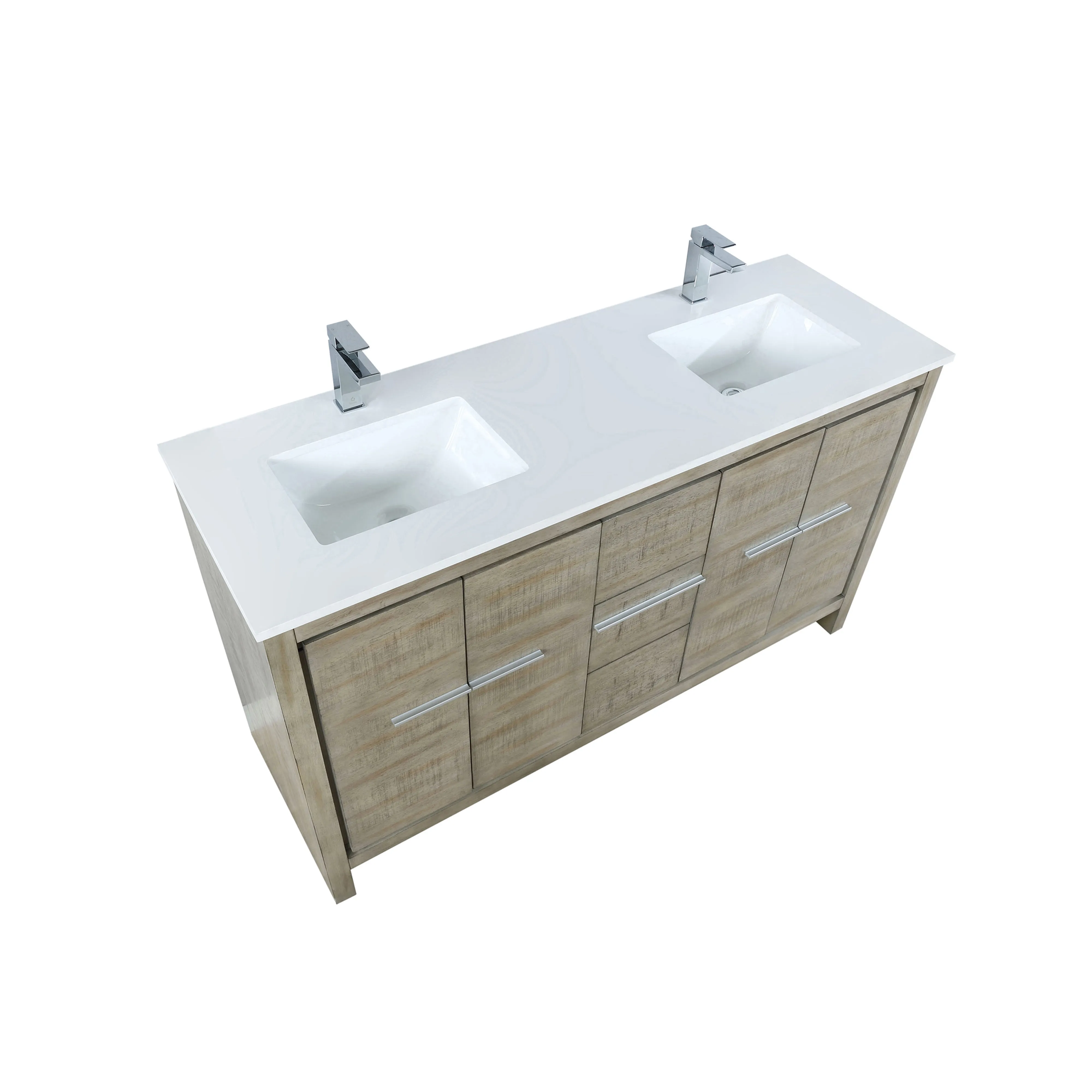 Lexora Lafarre Contemporary 60 Rustic Acacia Double Sink Bathroom Vanity w/ Balzani Gun Metal Faucet | LLF60DKSOD000FGM