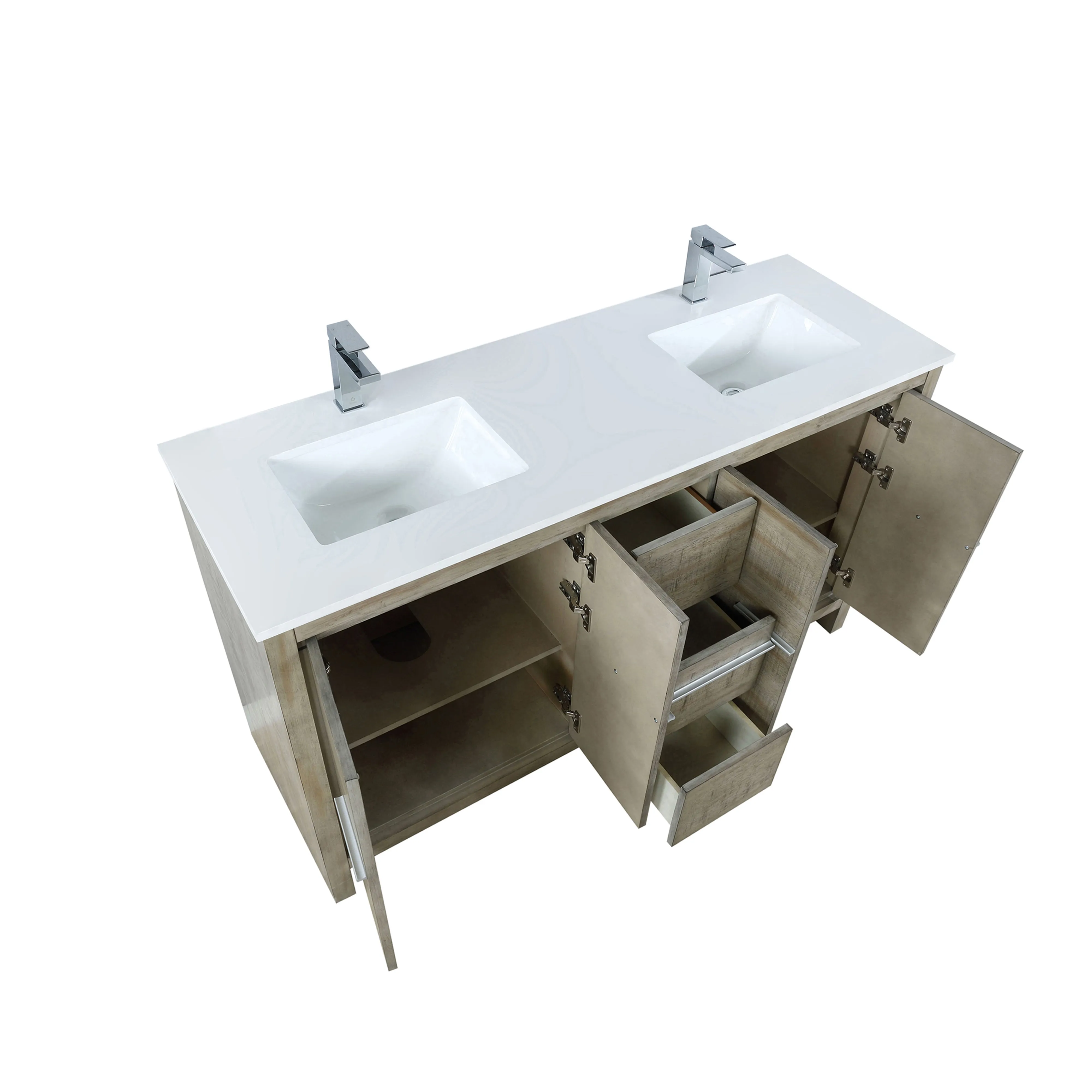 Lexora Lafarre Contemporary 60 Rustic Acacia Double Sink Bathroom Vanity w/ Balzani Gun Metal Faucet | LLF60DKSOD000FGM