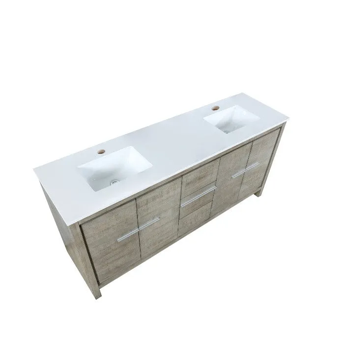 Lexora Lafarre Contemporary 72 Rustic Acacia Double Sink Bathroom Vanity with White Quartz Top | LLF72DKSOD000