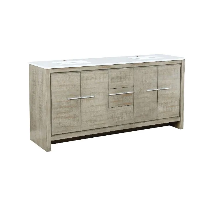 Lexora Lafarre Contemporary 72 Rustic Acacia Double Sink Bathroom Vanity with White Quartz Top | LLF72DKSOD000