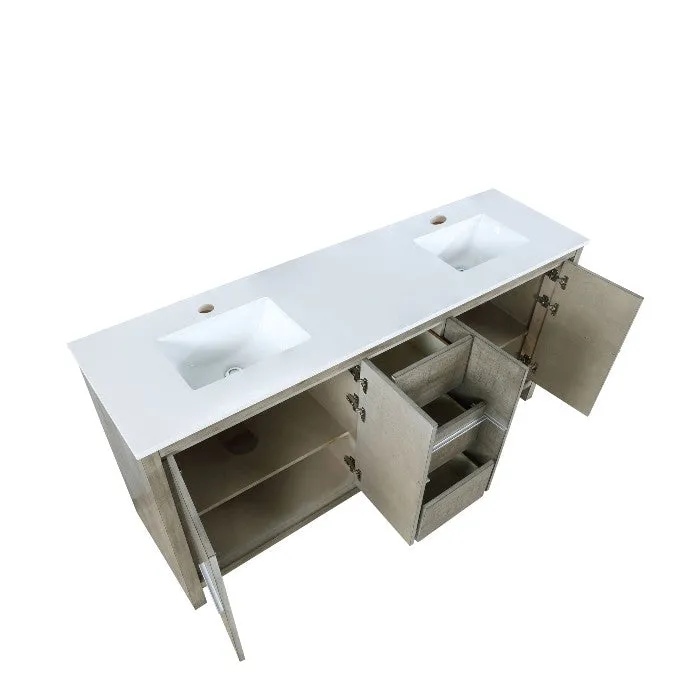 Lexora Lafarre Contemporary 72 Rustic Acacia Double Sink Bathroom Vanity with White Quartz Top | LLF72DKSOD000