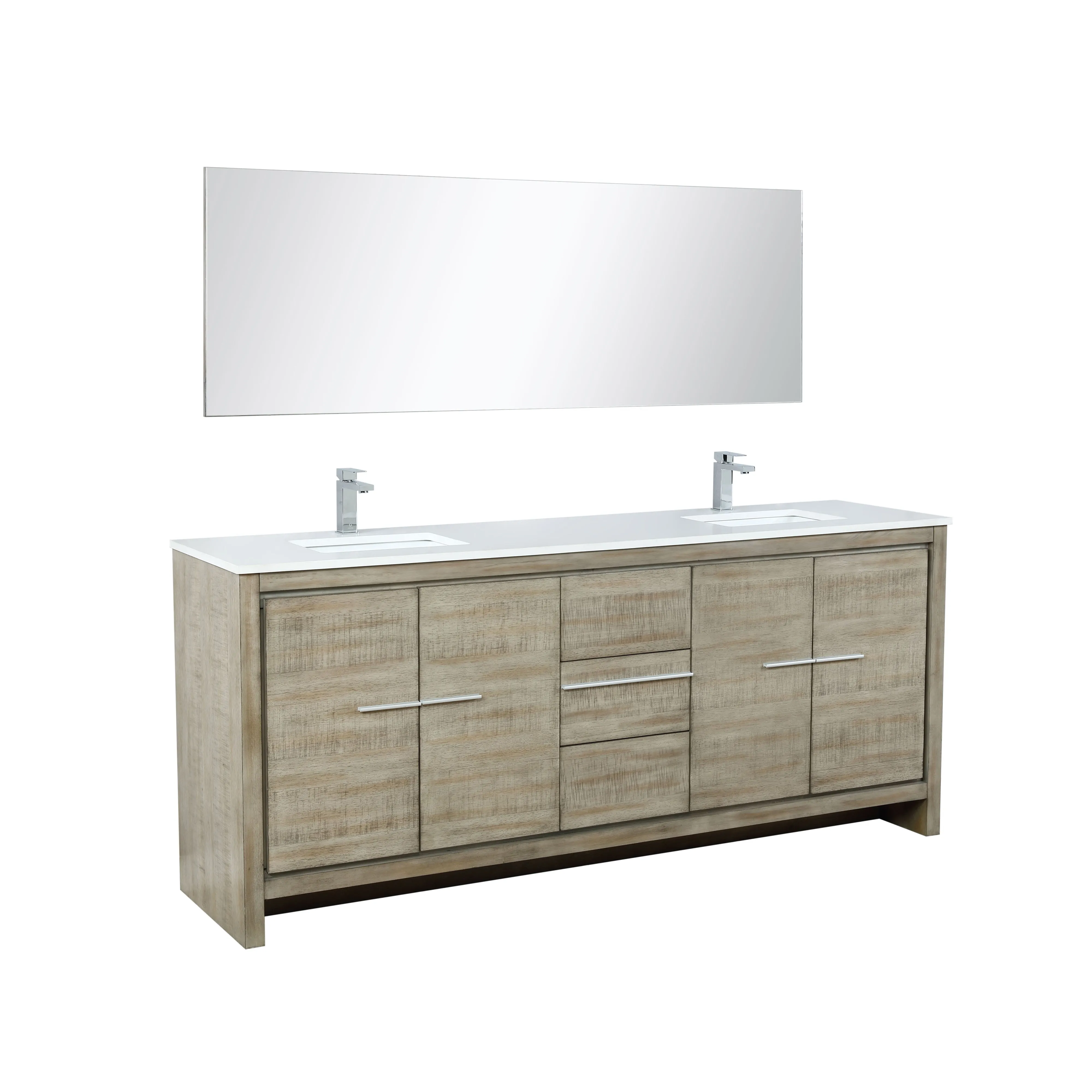 Lexora Lafarre Contemporary 80 Rustic Acacia Double Sink Bathroom Vanity Set w/ Labaro Rose Gold Faucet | LLF80DKSODM70FRG