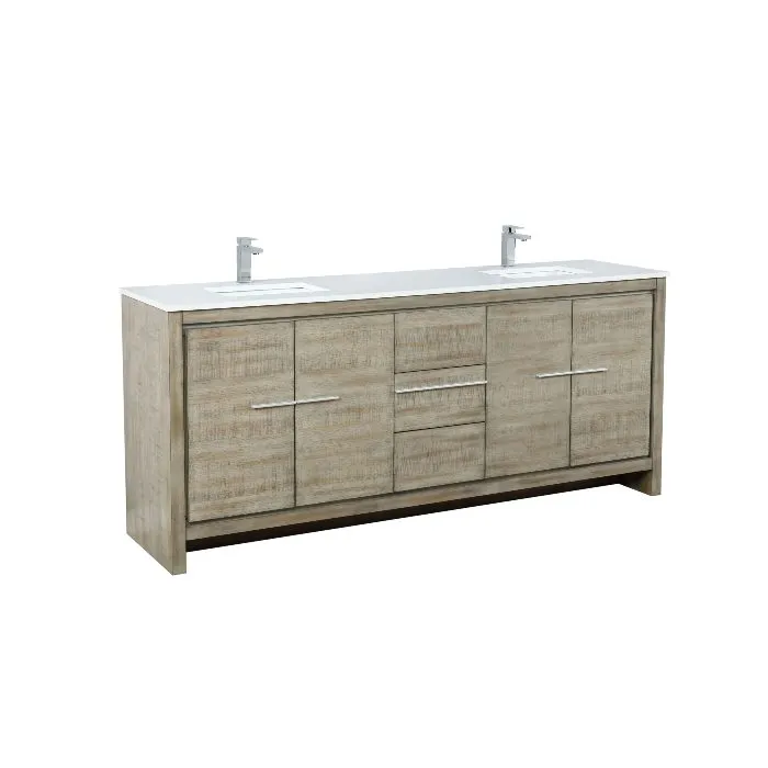 Lexora Lafarre Contemporary 80 Rustic Acacia Double Sink Bathroom Vanity w/ Labaro Brushed Nickel Faucet | LLF80DKSOD000FBN