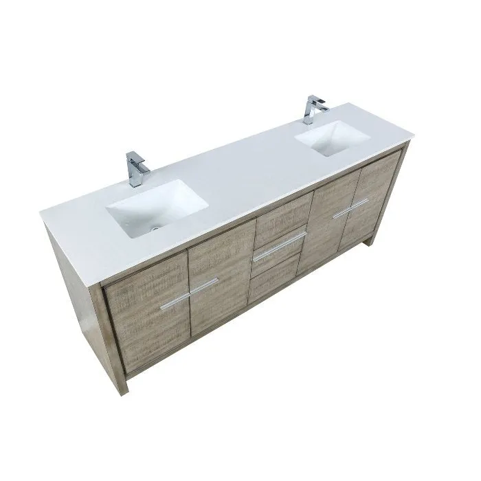 Lexora Lafarre Contemporary 80 Rustic Acacia Double Sink Bathroom Vanity w/ Labaro Brushed Nickel Faucet | LLF80DKSOD000FBN