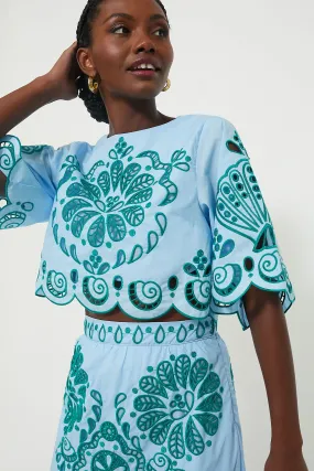 Light Blue and Green Richelieu Crop Top