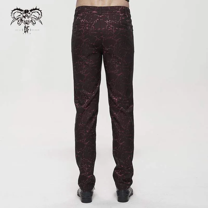 Men's Gothic Floral Zipper Pants Red