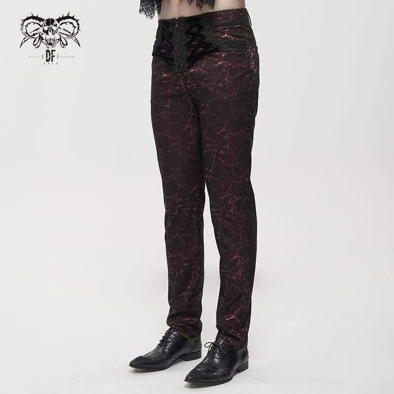 Men's Gothic Floral Zipper Pants Red