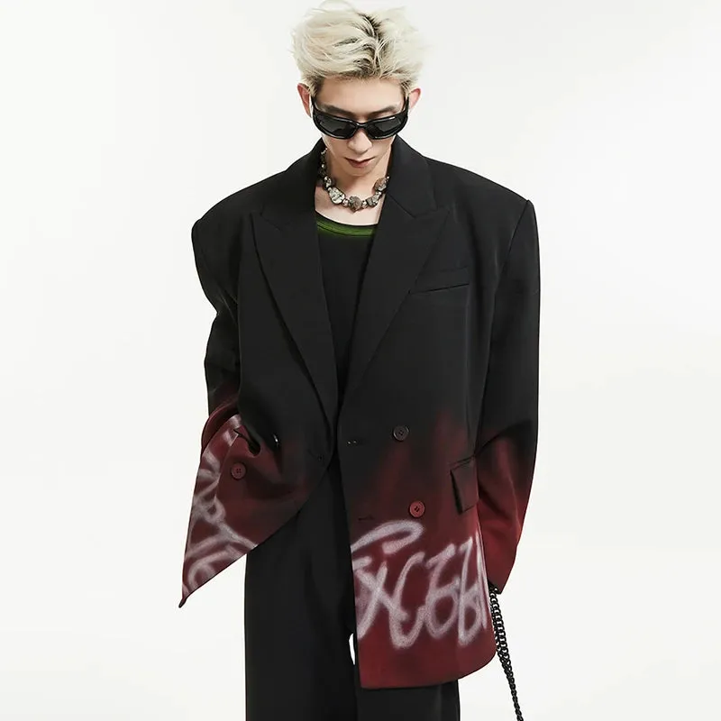 Men's Street Style Graffiti Gradient Blazer