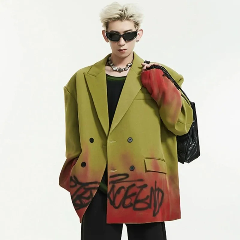 Men's Street Style Graffiti Gradient Blazer